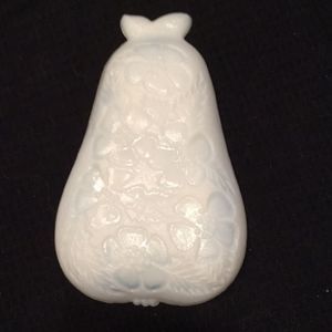Hazel Atlas Glass. Vintage pear shaped milk glass dish. Size 8 x 5 x 1”.